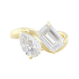 Harlow 3.14ct Pear and Emerald Cut Lab-Grown Twisted Wave Engagement Ring | Everyday Diamonds | 9K Yellow Gold