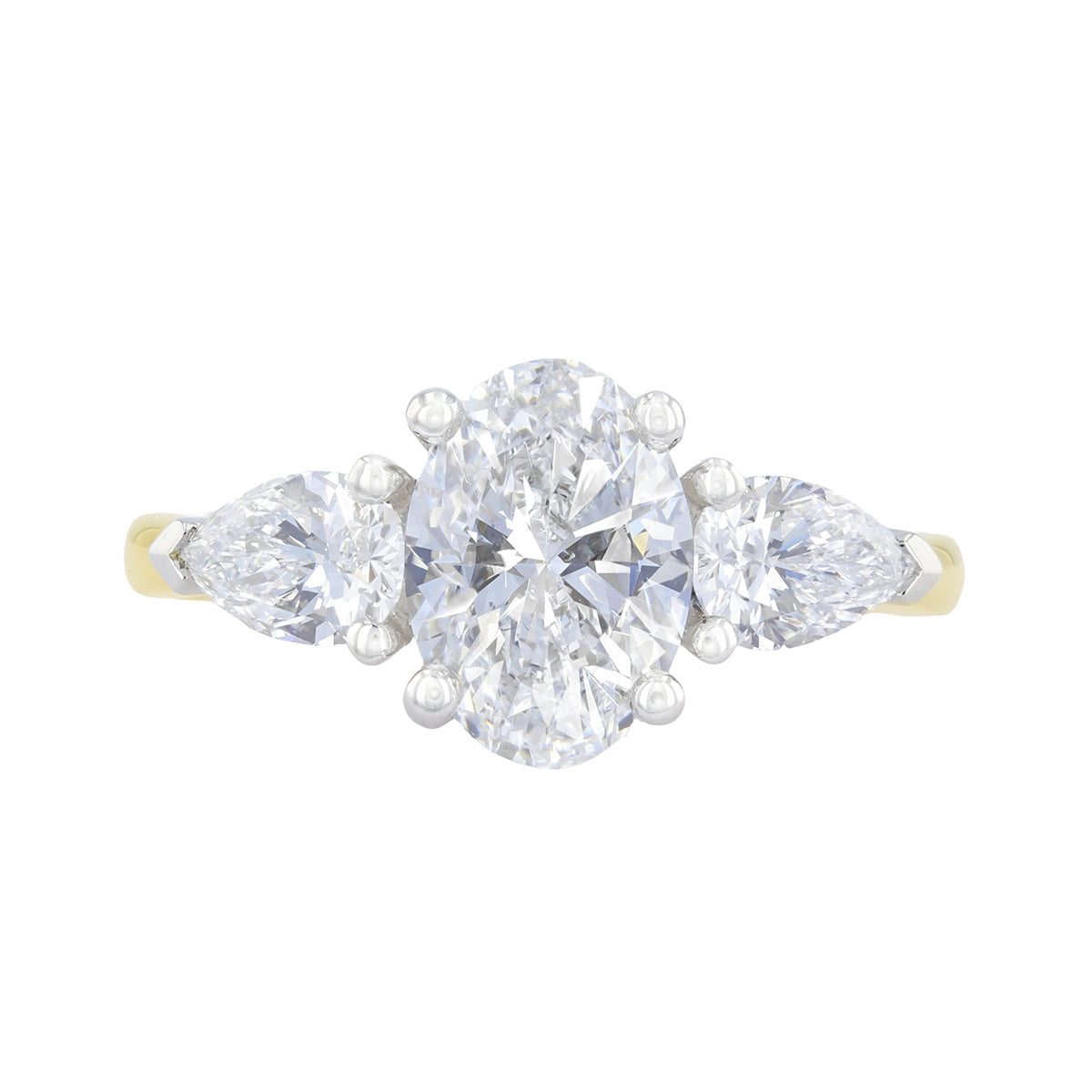 1.50ct Elara Lab-Grown Oval Cut Diamond Three Stone Engagement Ring | 18K Yellow Gold & Platinum