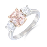 1.66ct Cushion Cut Fancy Pink Lab-Grown Diamond and 0.70ct Brilliant Cut Three Stone Engagement Ring | Platinum & 18K Rose Gold