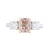 1.66ct Cushion Cut Fancy Pink Lab-Grown Diamond and 0.70ct Brilliant Cut Three Stone Engagement Ring | Platinum & 18K Rose Gold
