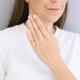 Heirloom Collection 0.70ct Oval Madagascar Aquamarine and 0.23ct Diamond Three Stone Ring | 9K White Gold