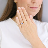 Heirloom Collection 1.20ct Ceylon Sapphire and 0.52ct Diamond Three Stone Ring | 18K Yellow Gold & Platinum