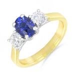 Heirloom Collection 1.20ct Ceylon Sapphire and 0.52ct Diamond Three Stone Ring | 18K Yellow Gold & Platinum
