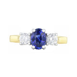 Heirloom Collection 1.20ct Ceylon Sapphire and 0.52ct Diamond Three Stone Ring | 18K Yellow Gold & Platinum