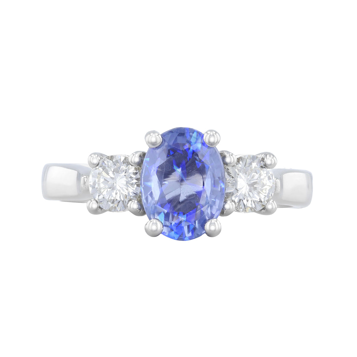 Heirloom Collection 1.64ct Oval Cut Sapphire and 0.52ct Diamond Three stone Ring | Platinum