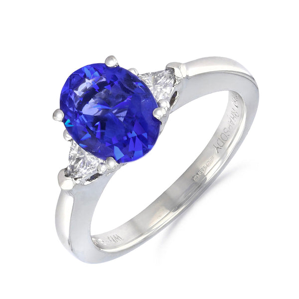Oval Cut Tanzanite and Trillion Cut Diamonds Three stone