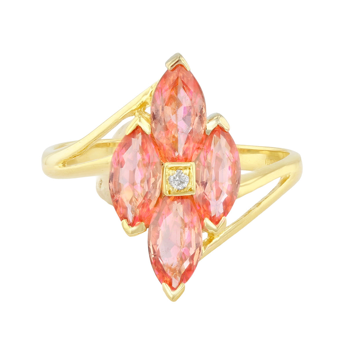 Pink Sapphire and 0.10ct Diamond Flower Dress Ring | Pre-Loved | 18K Yellow Gold