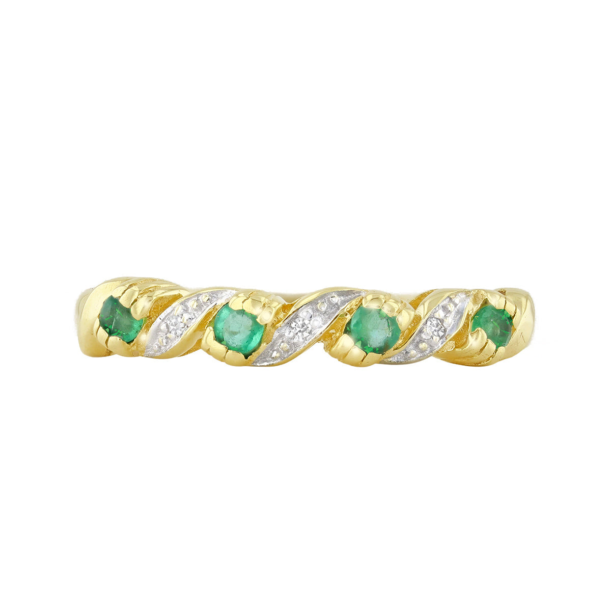 Emerald and Diamond Twist Dress Ring | Pre-Loved | 9K Yellow Gold