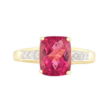 Pink Tourmaline and 0.06ct Diamond Shoulder Dress Ring | Pre-Loved | 14K Yellow Gold
