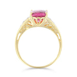 Pink Tourmaline and 0.06ct Diamond Shoulder Dress Ring | Pre-Loved | 14K Yellow Gold