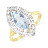 Marquise Aquamarine and 0.40ct Diamond Halo Ring | Pre-Loved | 18K Yellow Gold