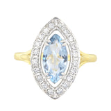 Marquise Aquamarine and 0.40ct Diamond Halo Ring | Pre-Loved | 18K Yellow Gold