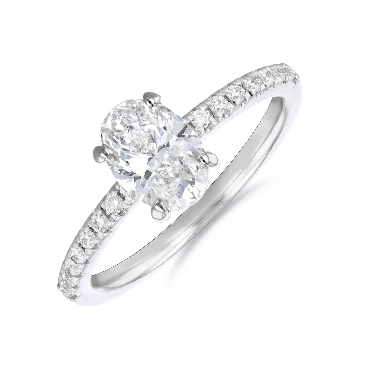 1.50ct Poppy Shoulder Set Oval Cut Diamond Solitaire Engagement Ring | 18ct White Gold
