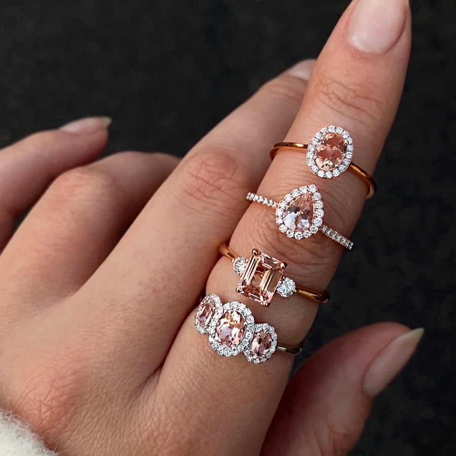 Anello oro rosa con morganite e diamanti 0.14 ct Anello oro rosa con morganite e diamanti 0.14 ct
