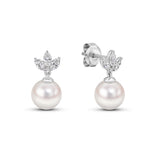 Matt Aminoff Navette Collection Akoya 8x8.5mm Pearl & Diamond Studs | 18K White Gold