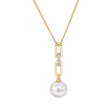 Matt Aminoff 8x8.5MM Akoya Pearl and Diamond Paperclip Necklace | 18K Yellow Gold
