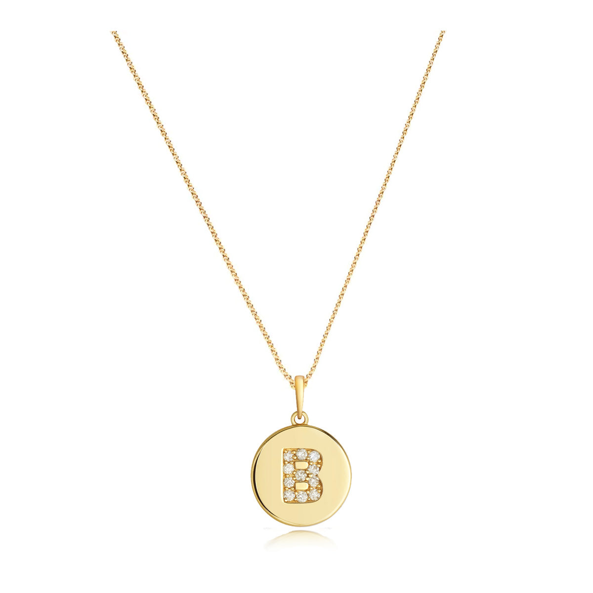 Personalised Diamond Letter Disc Pendant & Chain | 9K Yellow Gold ...