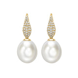 Matt Aminoff South Seas Pearl and Diamond Stud Earrings | 18K Yellow Gold