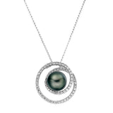 Tahitian Pearl and Diamond Swirl Pendant | 18K White Gold