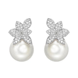 Matt Aminoff South Sea Pearl & Diamond Floral Stud Earrings | 18K White Gold